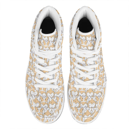 Corgi Butt Pattern Print High Top Leather Sneakers