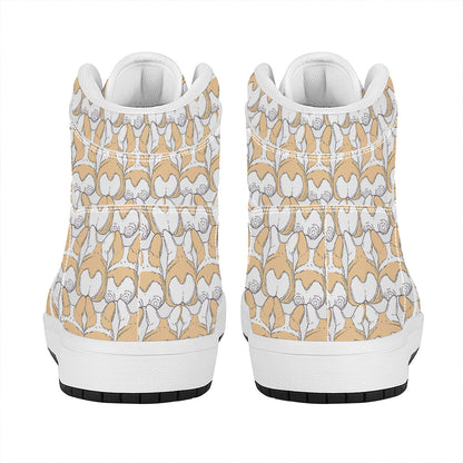 Corgi Butt Pattern Print High Top Leather Sneakers