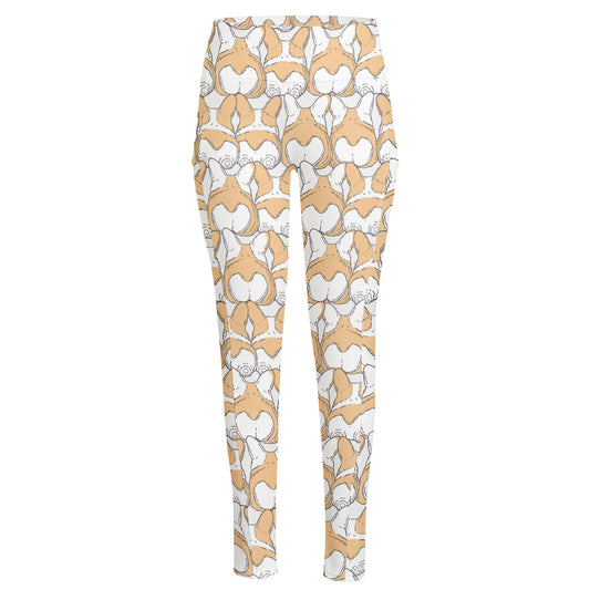 Corgi Butt Pattern Print High-Waisted Pocket Leggings