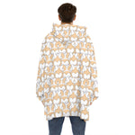 Corgi Butt Pattern Print Hoodie Blanket