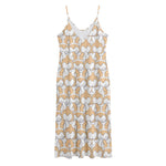Corgi Butt Pattern Print Jersey Midi Cami Dress