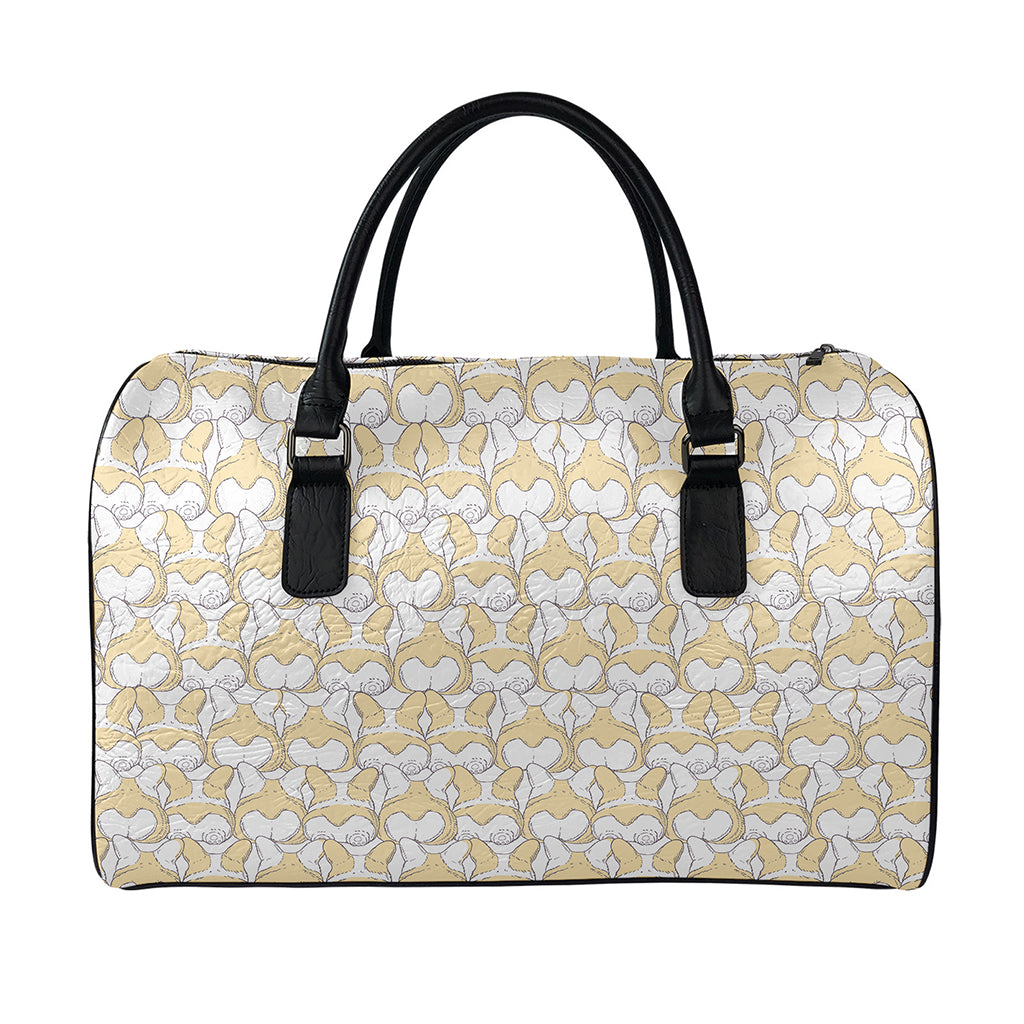 Corgi Butt Pattern Print Leather Duffle Bag