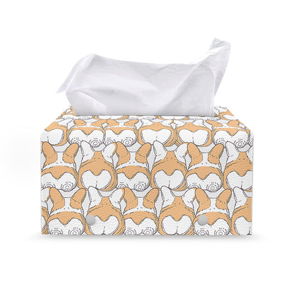Corgi Butt Pattern Print Leather Tissue Box Cover