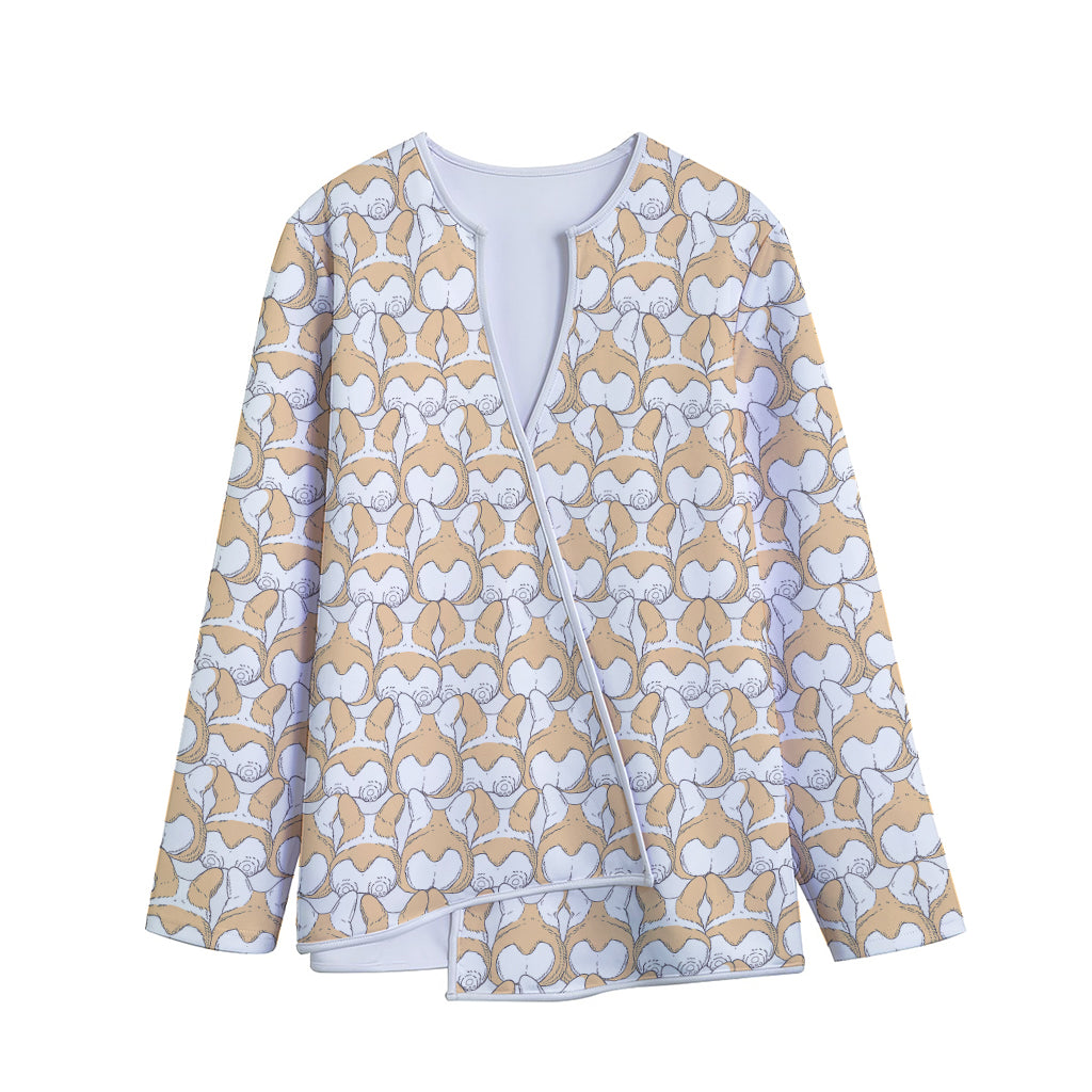 Corgi Butt Pattern Print Long Sleeve Short Coat