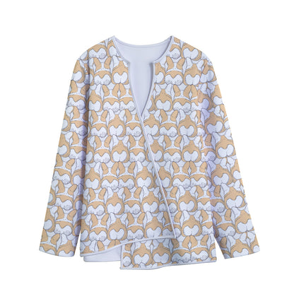 Corgi Butt Pattern Print Long Sleeve Short Coat