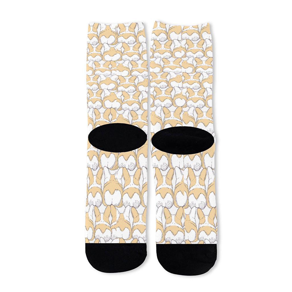 Corgi Butt Pattern Print Long Socks