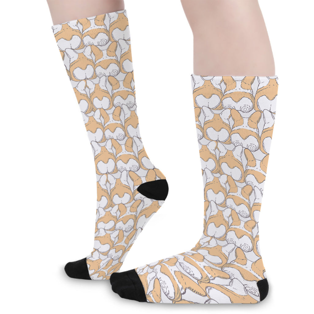 Corgi Butt Pattern Print Long Socks