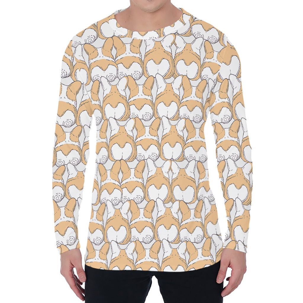 Corgi Butt Pattern Print Men's Long Sleeve T-Shirt