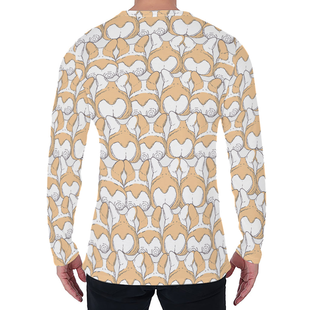 Corgi Butt Pattern Print Men's Long Sleeve T-Shirt