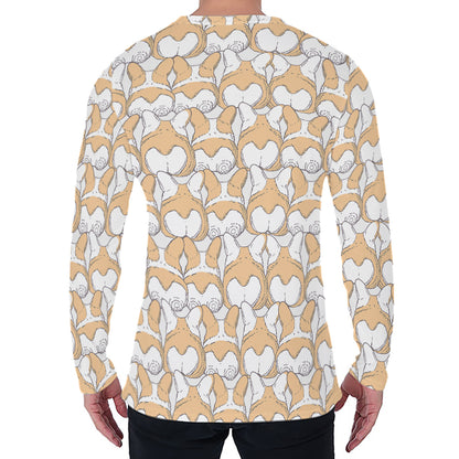 Corgi Butt Pattern Print Men's Long Sleeve T-Shirt