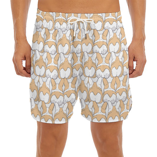 Corgi Butt Pattern Print Men's Split Running Shorts