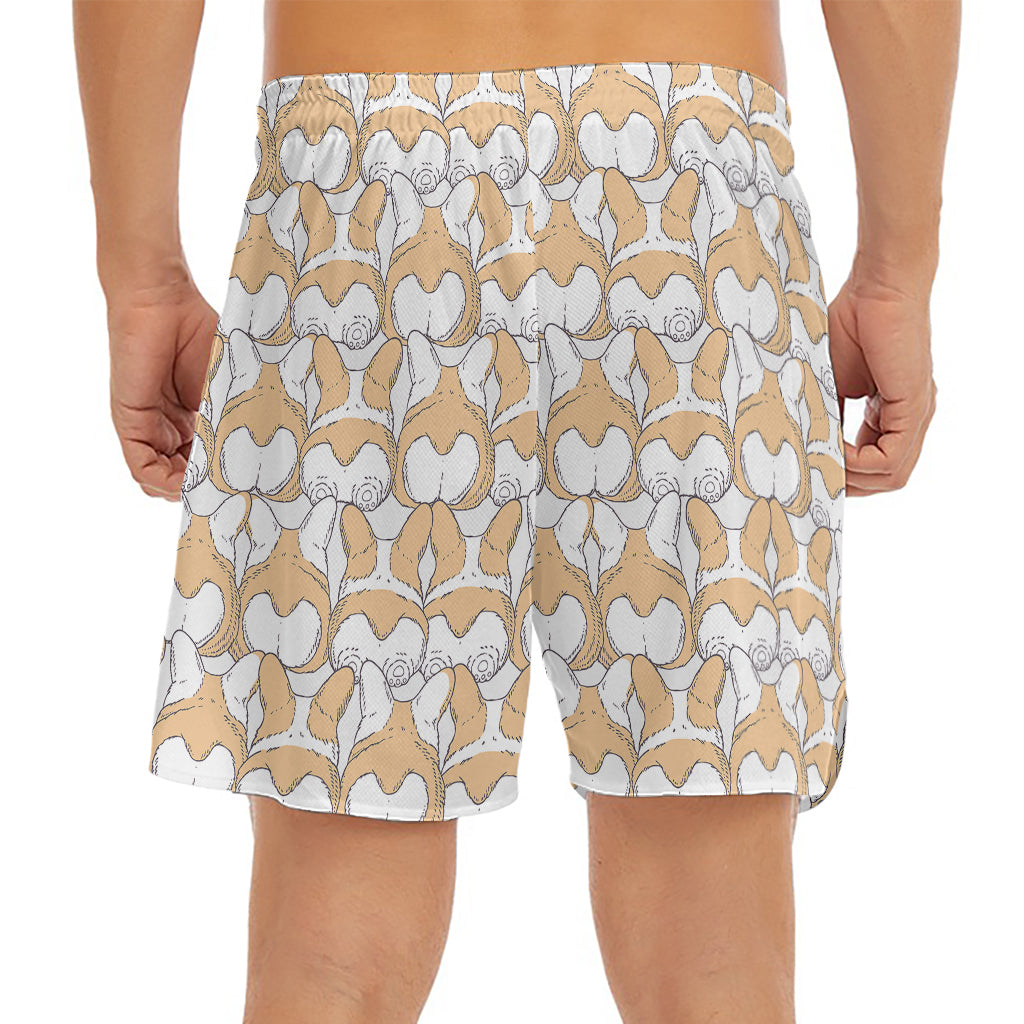 Corgi Butt Pattern Print Men's Split Running Shorts