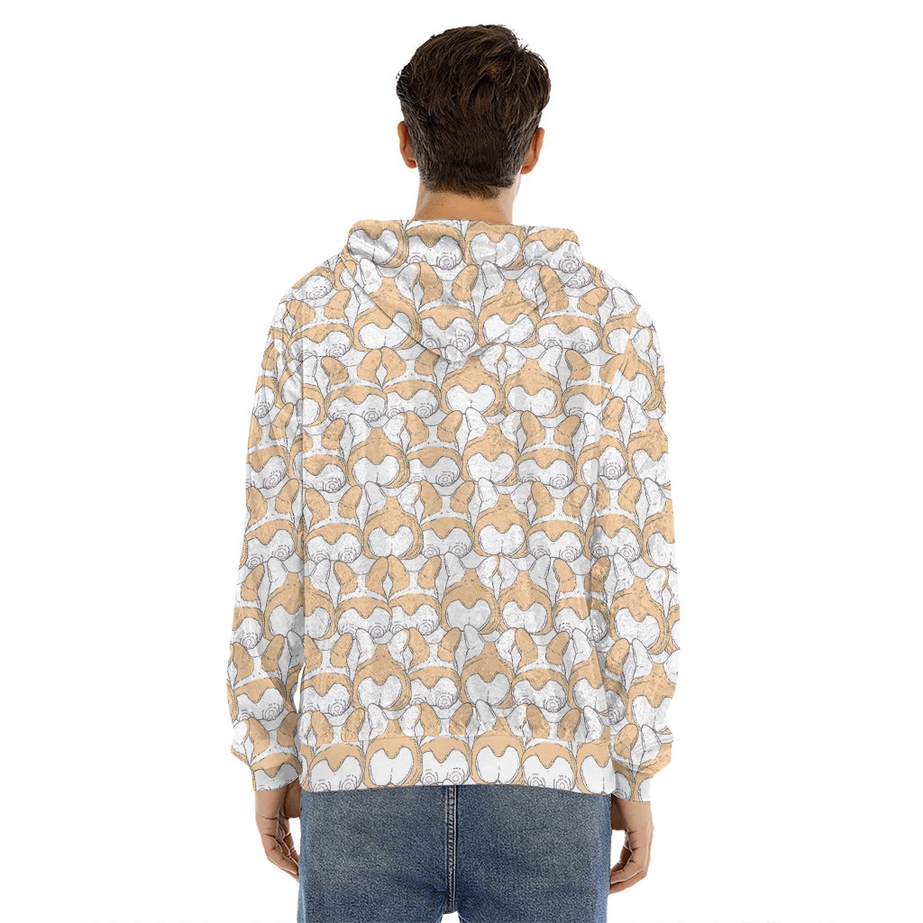 Corgi Butt Pattern Print Men's Velvet Pullover Hoodie