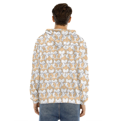 Corgi Butt Pattern Print Men's Velvet Pullover Hoodie