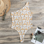 Corgi Butt Pattern Print One Shoulder Bodysuit