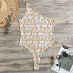 Corgi Butt Pattern Print One Shoulder Bodysuit
