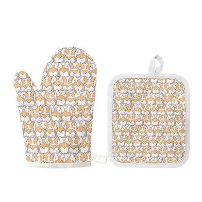 Corgi Butt Pattern Print Oven Mitt And Pot Holder Set