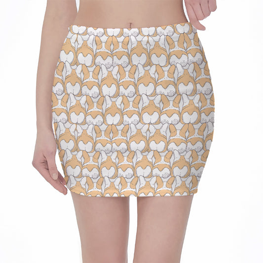Corgi Butt Pattern Print Pencil Mini Skirt