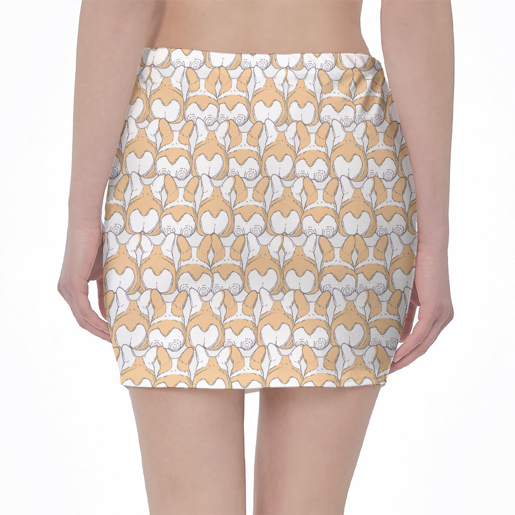 Corgi Butt Pattern Print Pencil Mini Skirt