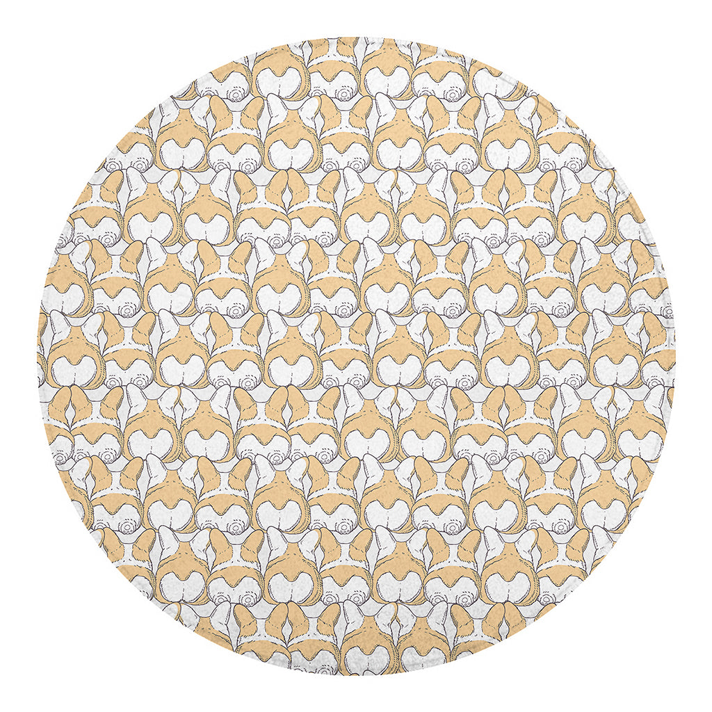 Corgi Butt Pattern Print Round Blanket
