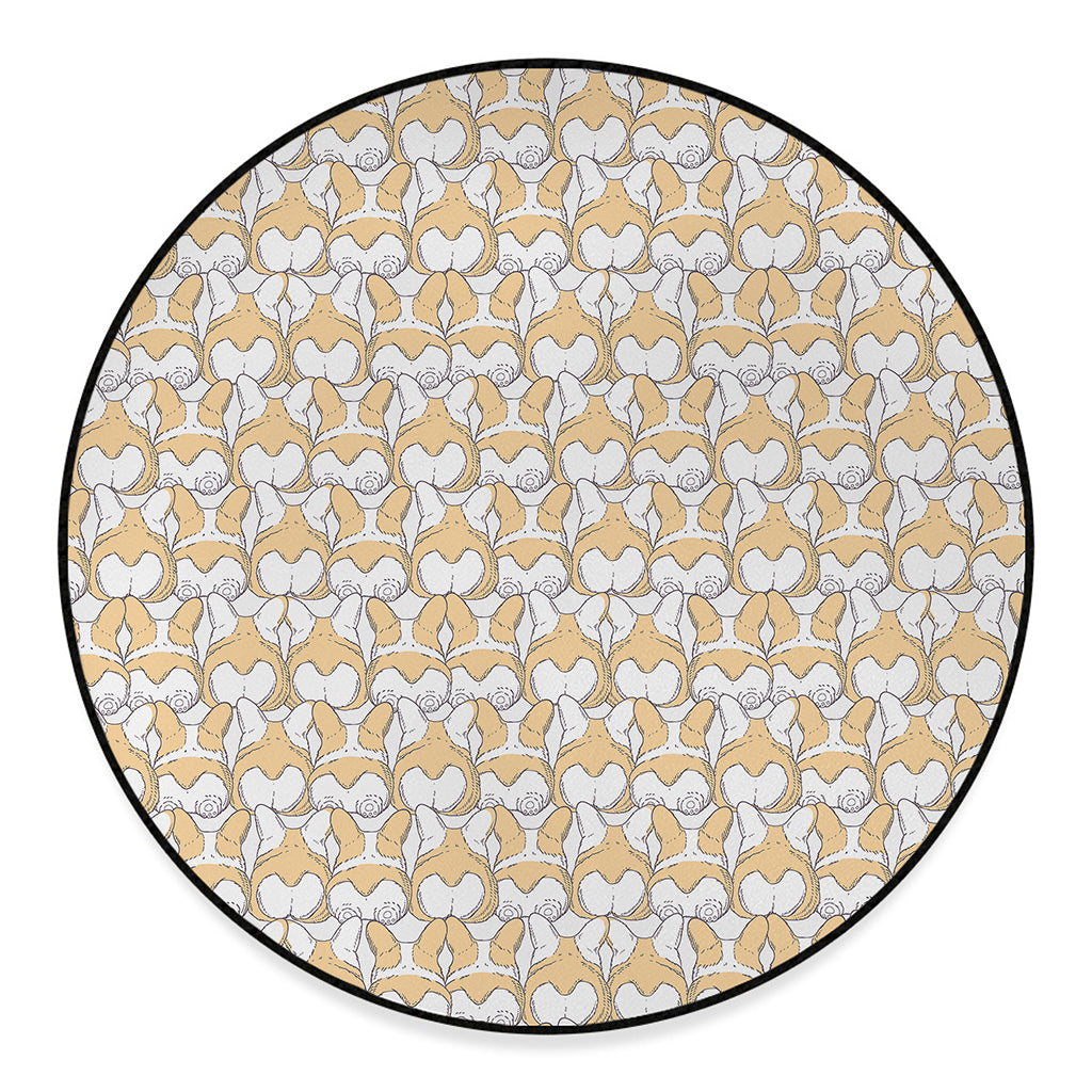 Corgi Butt Pattern Print Round Floor Mat