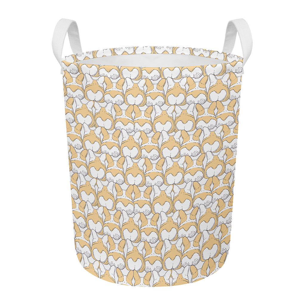 Corgi Butt Pattern Print Round Laundry Basket