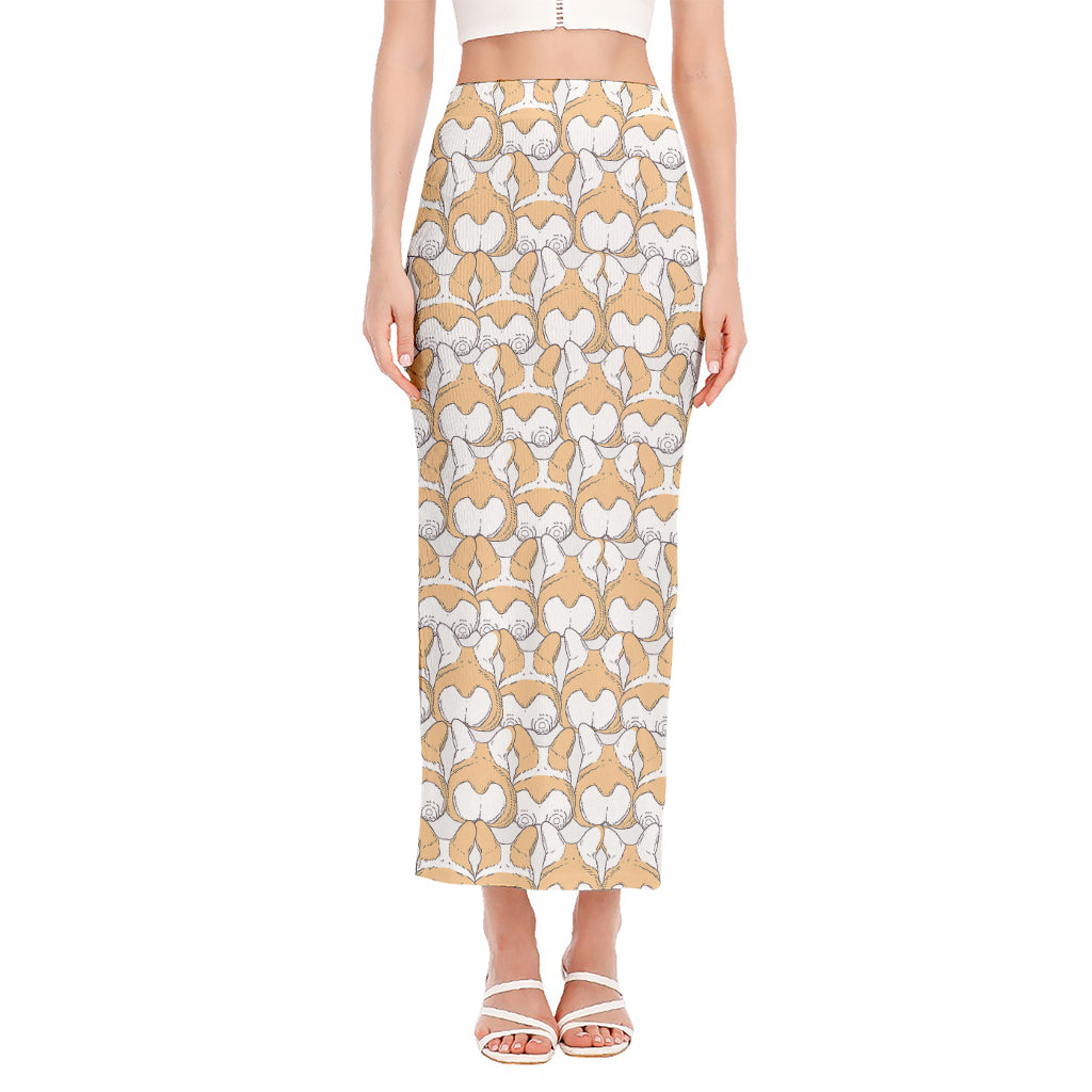 Corgi Butt Pattern Print Side Slit Maxi Skirt