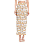Corgi Butt Pattern Print Side Slit Maxi Skirt