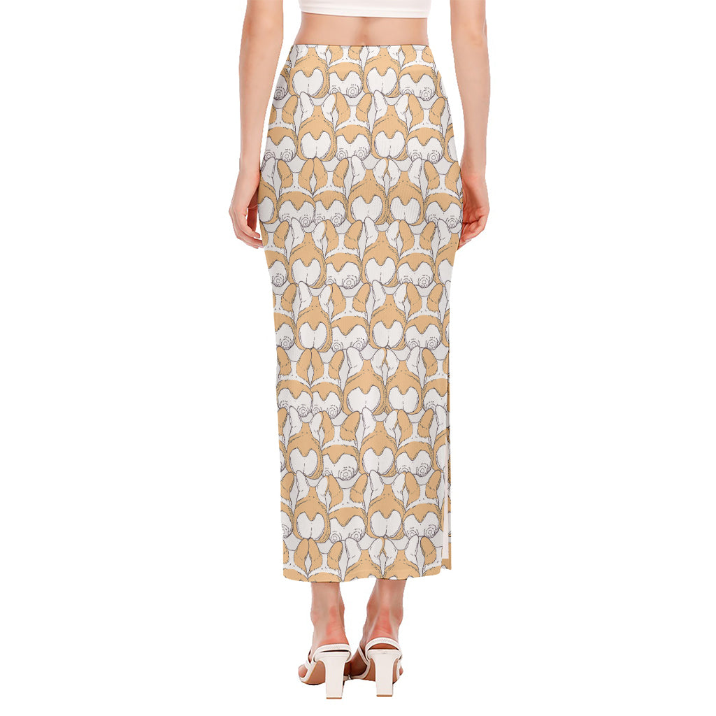 Corgi Butt Pattern Print Side Slit Maxi Skirt