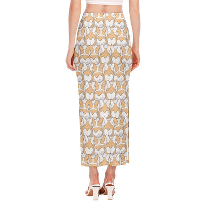 Corgi Butt Pattern Print Side Slit Maxi Skirt