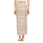 Corgi Butt Pattern Print Side Slit Maxi Skirt