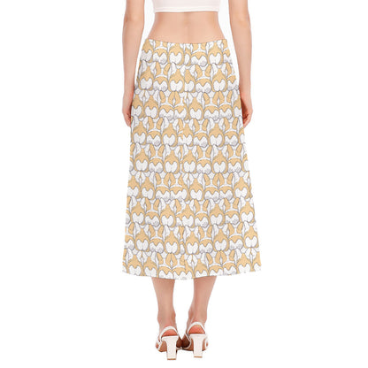 Corgi Butt Pattern Print Side Slit Midi Skirt