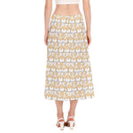 Corgi Butt Pattern Print Side Slit Midi Skirt