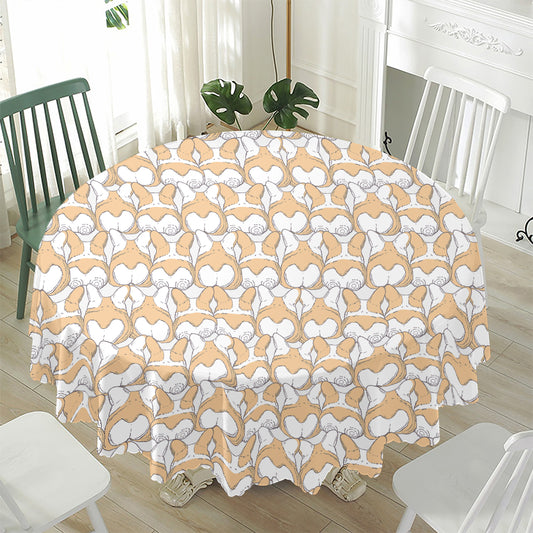 Corgi Butt Pattern Print Waterproof Round Tablecloth
