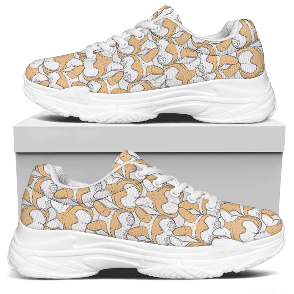 Corgi Butt Pattern Print White Chunky Shoes
