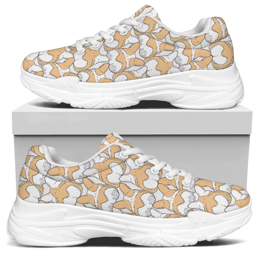 Corgi Butt Pattern Print White Chunky Shoes