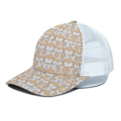 Corgi Butt Pattern Print White Mesh Trucker Cap
