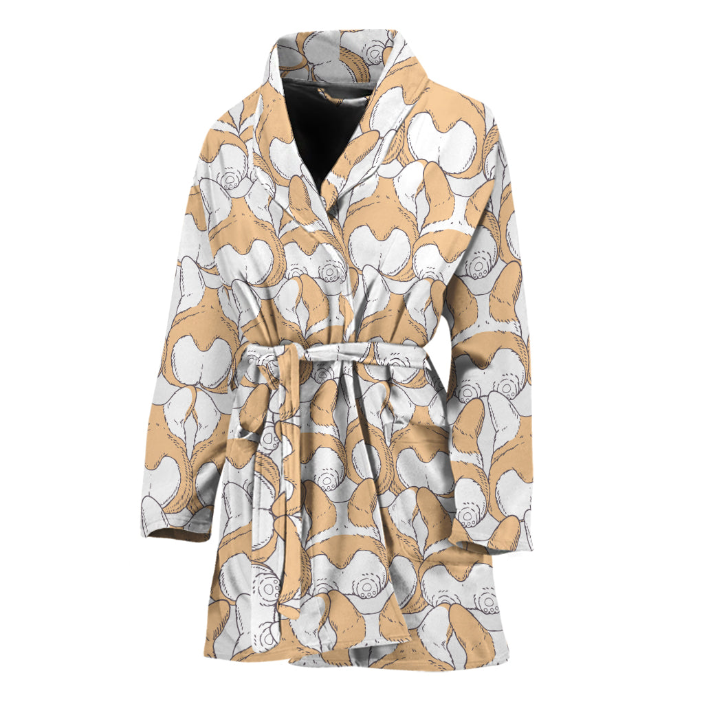 Corgi Butt Pattern Print Women's Bathrobe