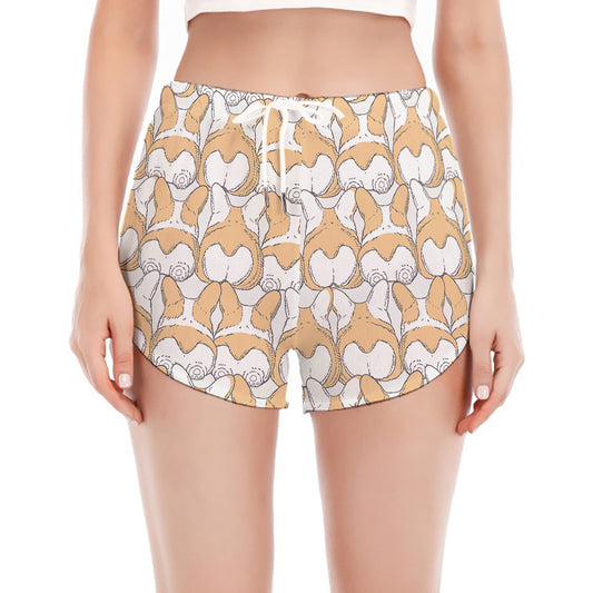 Corgi Butt Pattern Print Women's Split Running Shorts