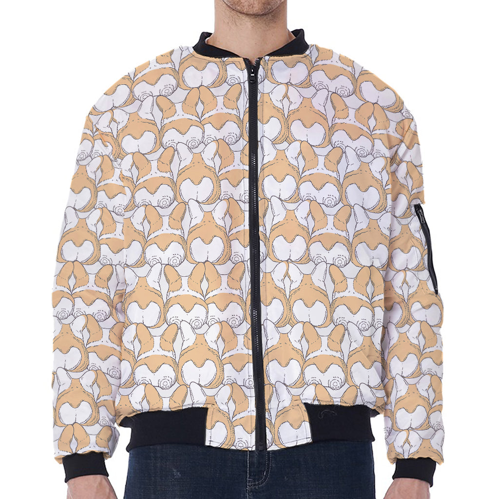 Corgi Butt Pattern Print Zip Sleeve Bomber Jacket