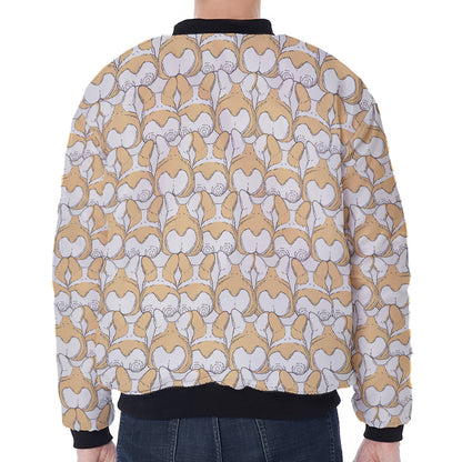 Corgi Butt Pattern Print Zip Sleeve Bomber Jacket