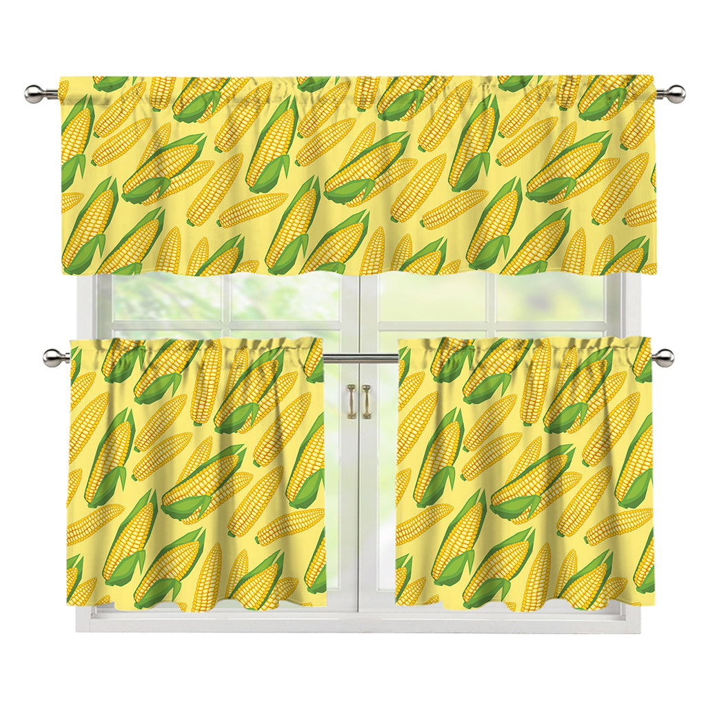 Corn Cob Pattern Print 3 Piece Kitchen Curtains
