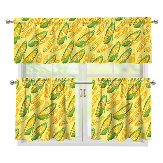 Corn Cob Pattern Print 3 Piece Kitchen Curtains