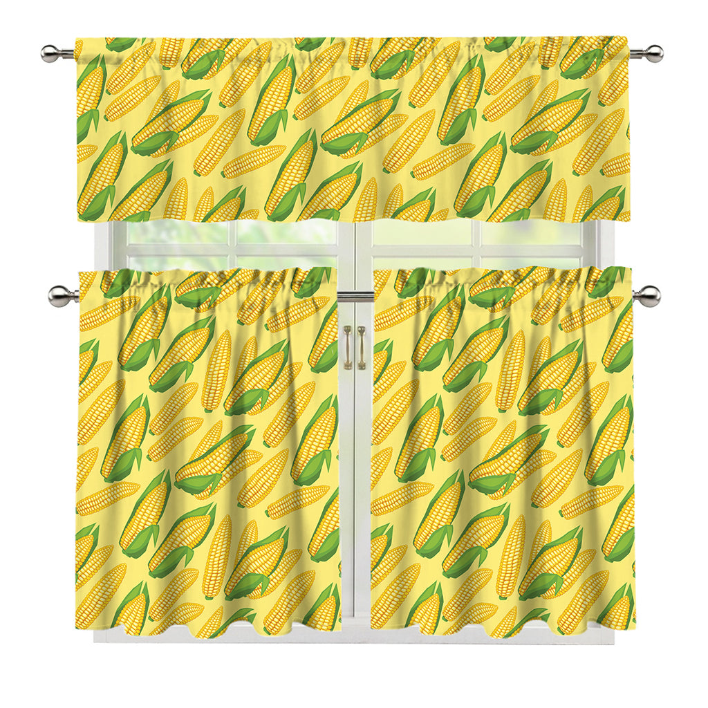 Corn Cob Pattern Print 3 Piece Kitchen Curtains