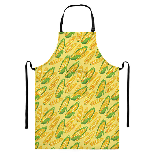 Corn Cob Pattern Print Bib Apron With Pocket
