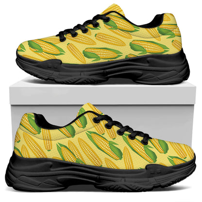 Corn Cob Pattern Print Black Chunky Shoes