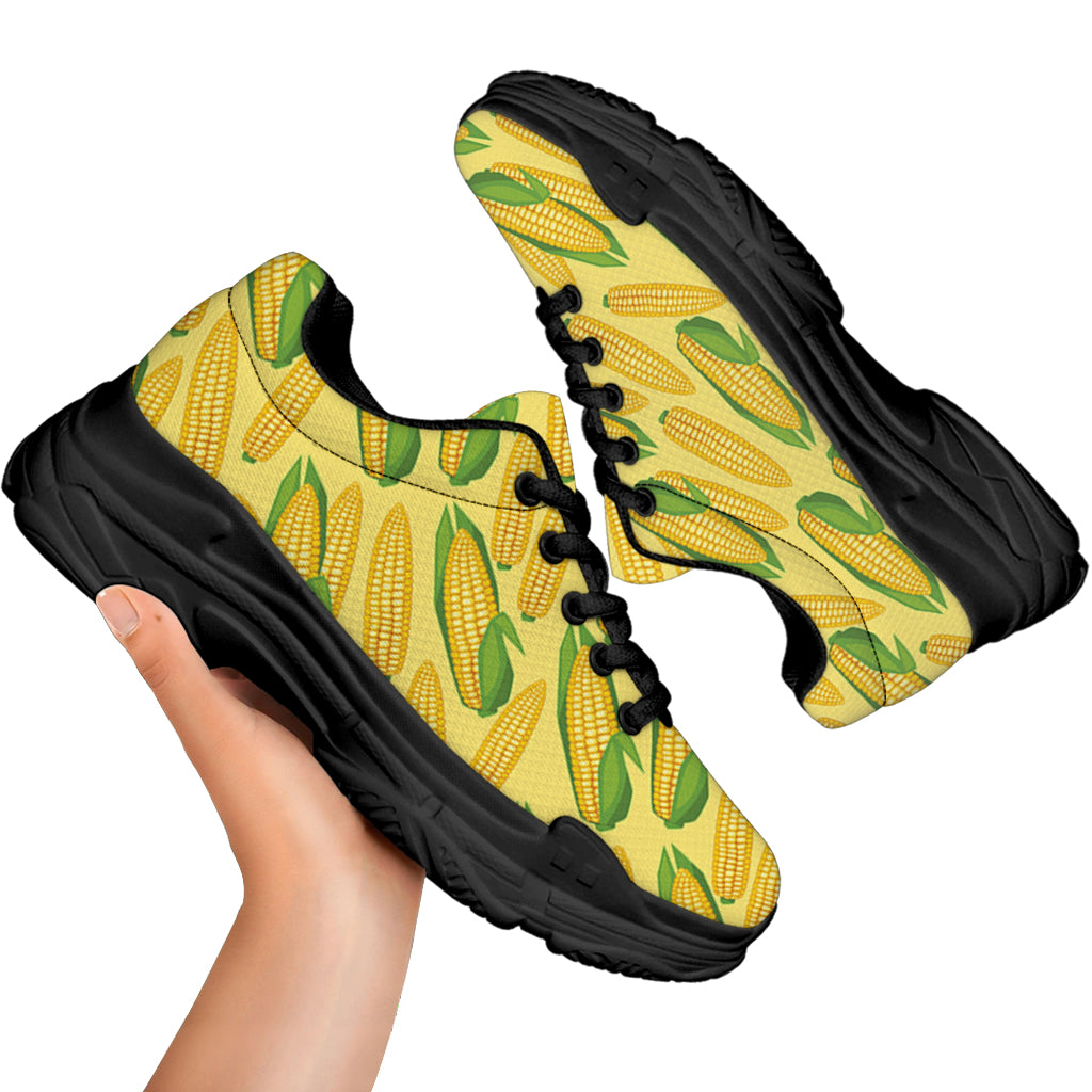 Corn Cob Pattern Print Black Chunky Shoes