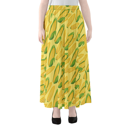 Corn Cob Pattern Print Chiffon Maxi Skirt