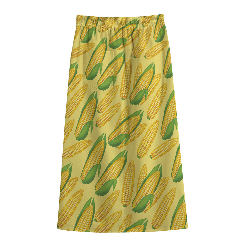 Corn Cob Pattern Print Cotton Front Slit Maxi Skirt
