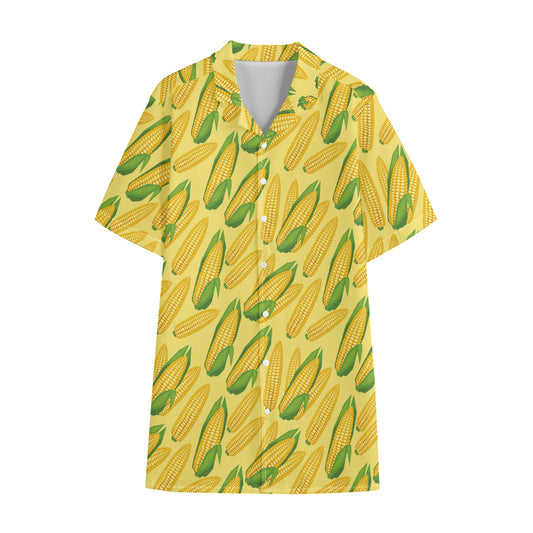 Corn Cob Pattern Print Cotton Hawaiian Shirt